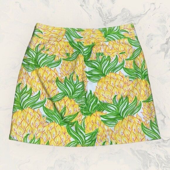 LILLY PULITZER Yellow Lime Green Courtland Going Pineapple Mini Skirt Small 0 - Picture 1 of 5